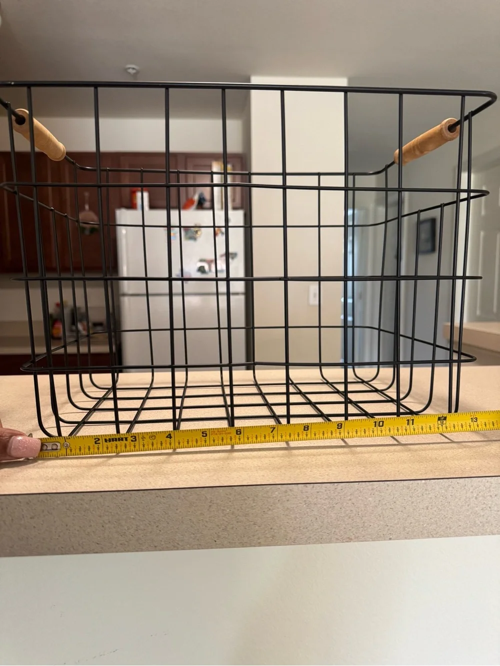 Modern Farmhouse Black Wire Storage Basket with Wooden Handle - Home Accents
